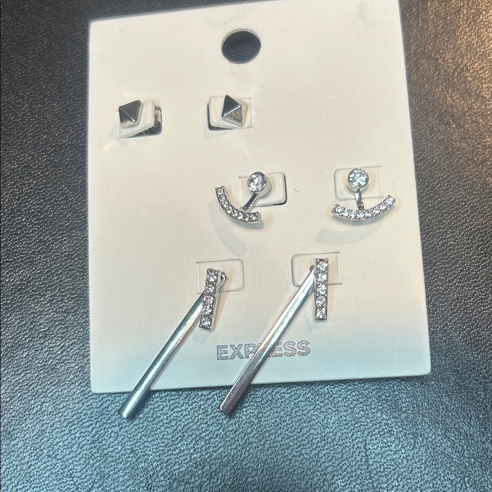 Express Silver Rhinestone Mixed Earring Set - 3 Pairs